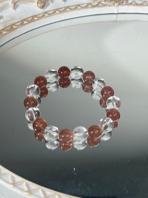 【Fire Tempering Metal】 Strawberry Quartz & Clear Crystal Bracelet